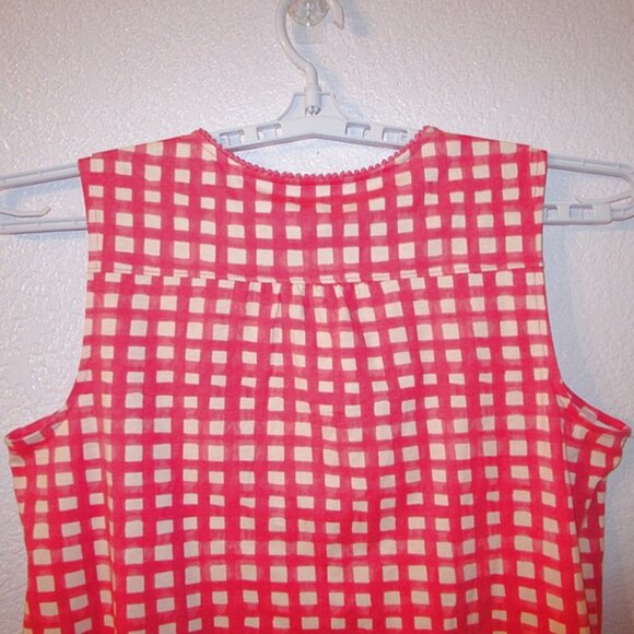 Lands End Gingham Trimmed Blouse Top Size L P Tank Pom Poms Countrycore Tradwife - Picture 7 of 9